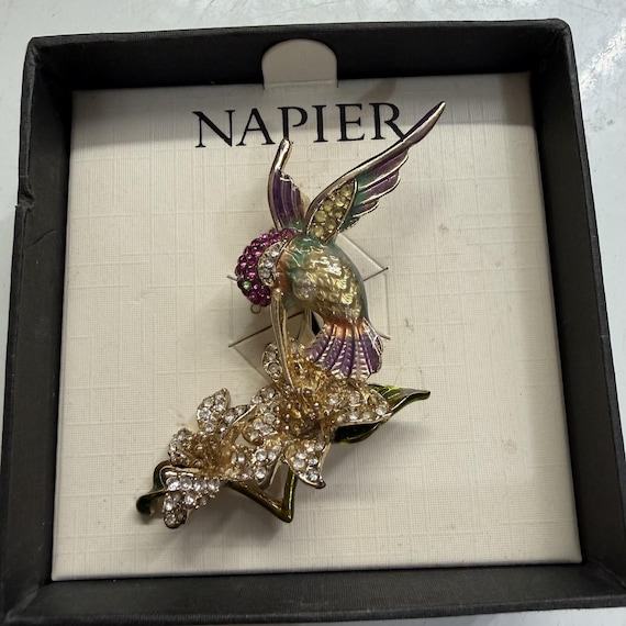 Napier enamel rhinestone humming bird brooch