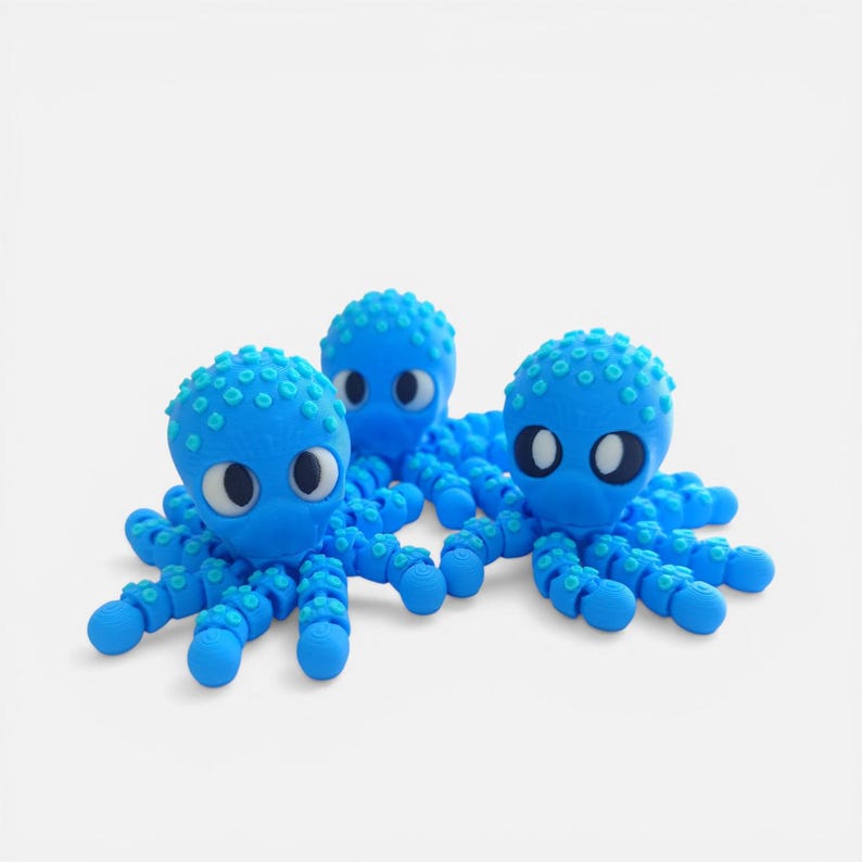 Articulated Blue Octopus Toy, Flexible PLA Desk Decor, Ocean Animal ...