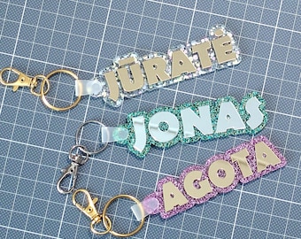 Custom Glitter Name Keychain – Personalized Backpack Tag Gift with Gold or Silver Letters