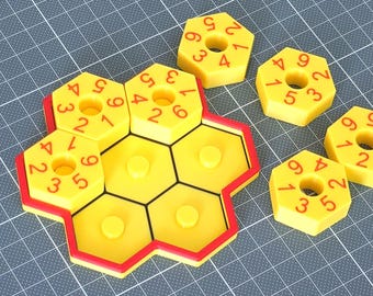 3D-geprinte puzzel met zeshoekige cijfers: retro logische hersenkraker