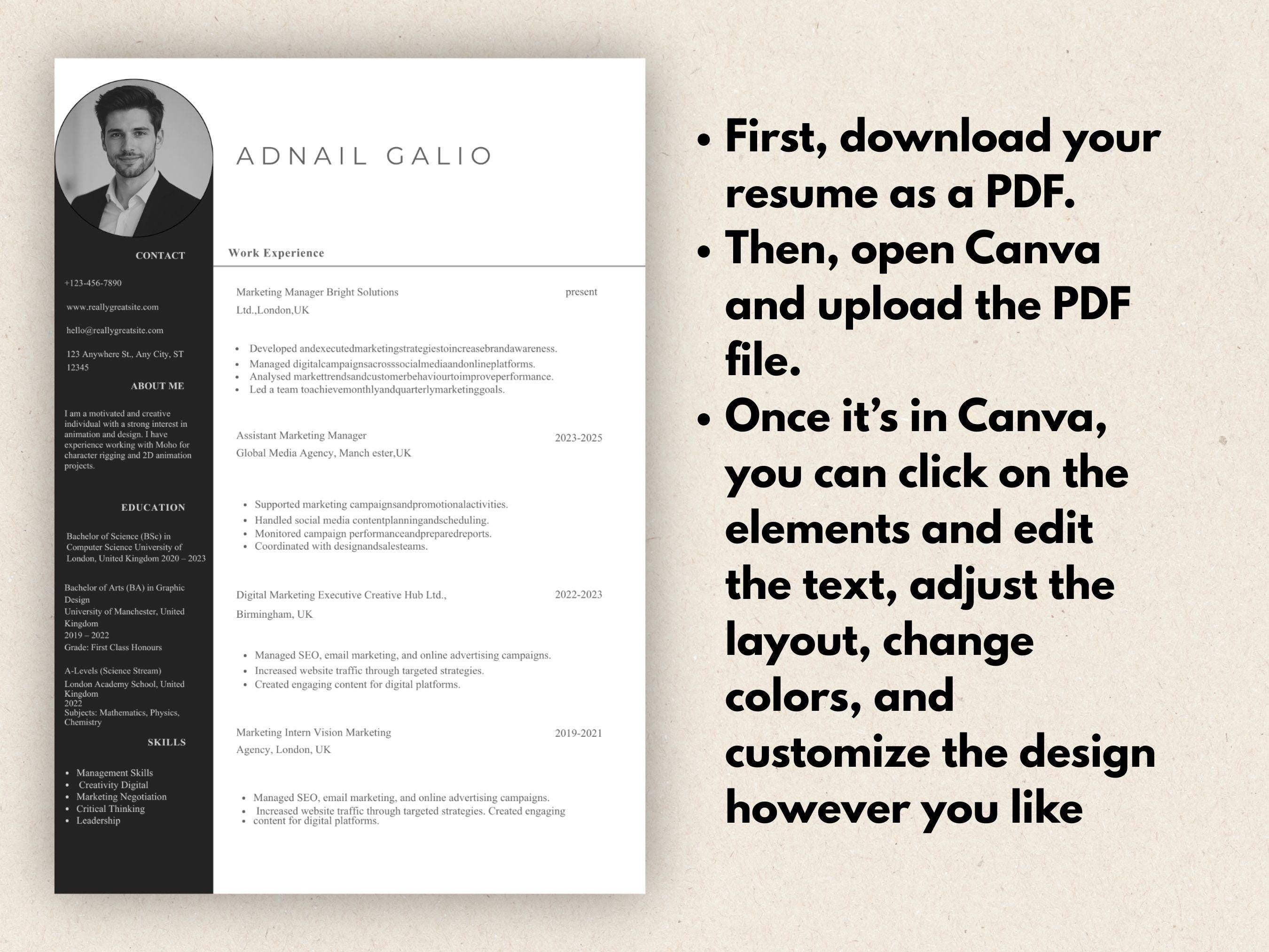Modern Canva Resume Template | Modern Professional Cv PDF Download ...