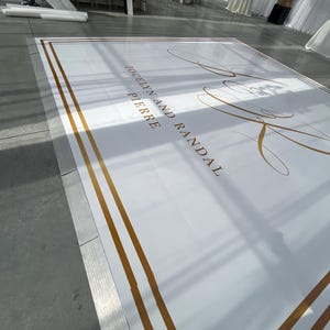 Gold Cursive Monogram Wedding Dance Floor Wrap: Gloss Vinyl, Removable