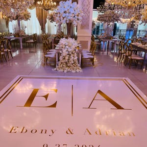 Gold Initial , Monogram, Wedding,  Floor Wrap Full Print Custom Wrap Gloss Removable Vinyl. Wedding Dancefloor design. Free Shipping