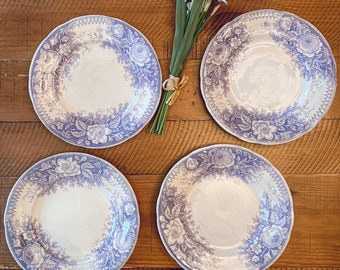 Antique French Jardiniere Rare Lavender Plates Sarreguemines Set of Four