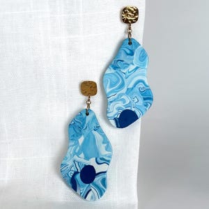 Amazonas Marbled Jesmonite Earrings, Irregular Organic Statement, Blue or Green, Stainless Steel Studs, Hypoallergenic