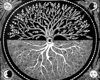 Black & White Tree of Life Altar Cloth • All‑Seeing Eye  • Spiritual Decor