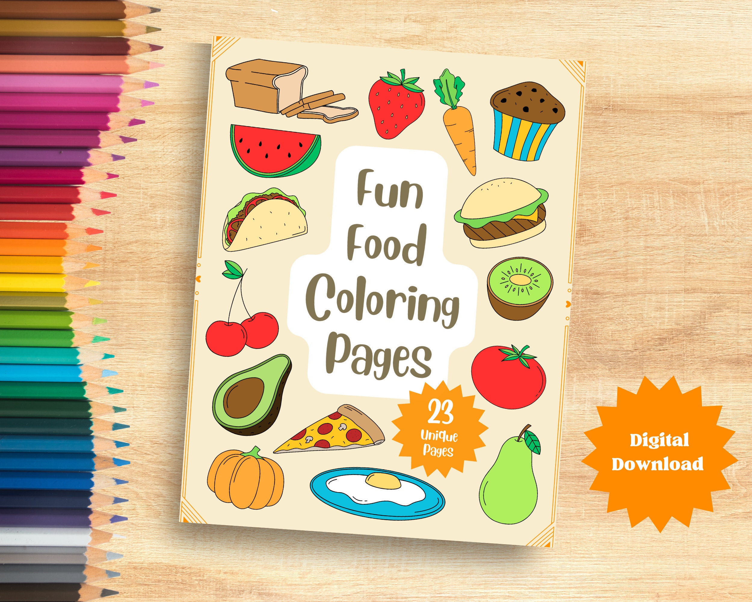 Fun Food Coloring Pages 23 Coloring Pages Fun Coloring - Etsy