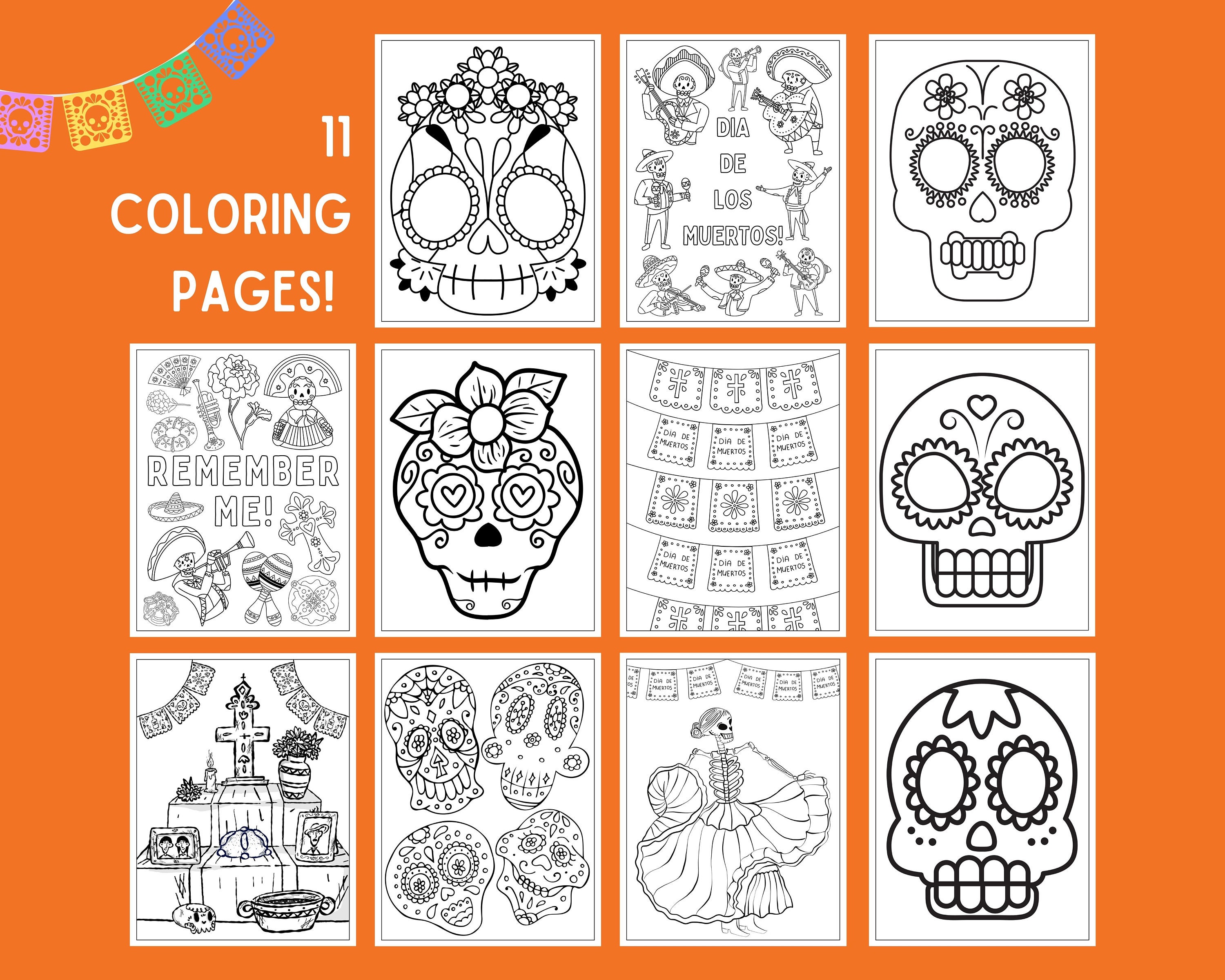 Dia De Los Muertos Activity Pages, Day of the Dead Coloring, Sugar ...