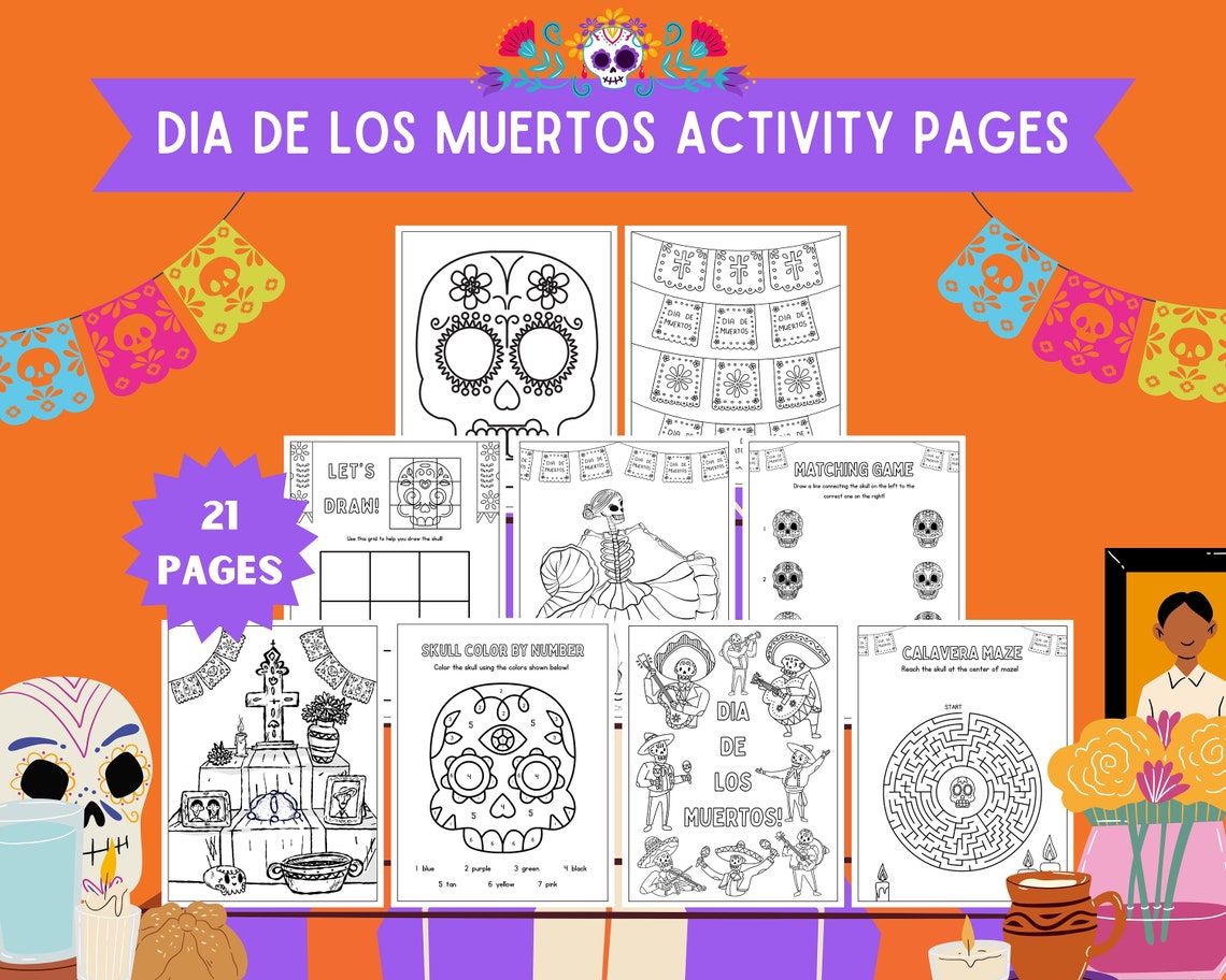 Dia De Los Muertos Activity Pages, Day of the Dead Coloring, Sugar ...