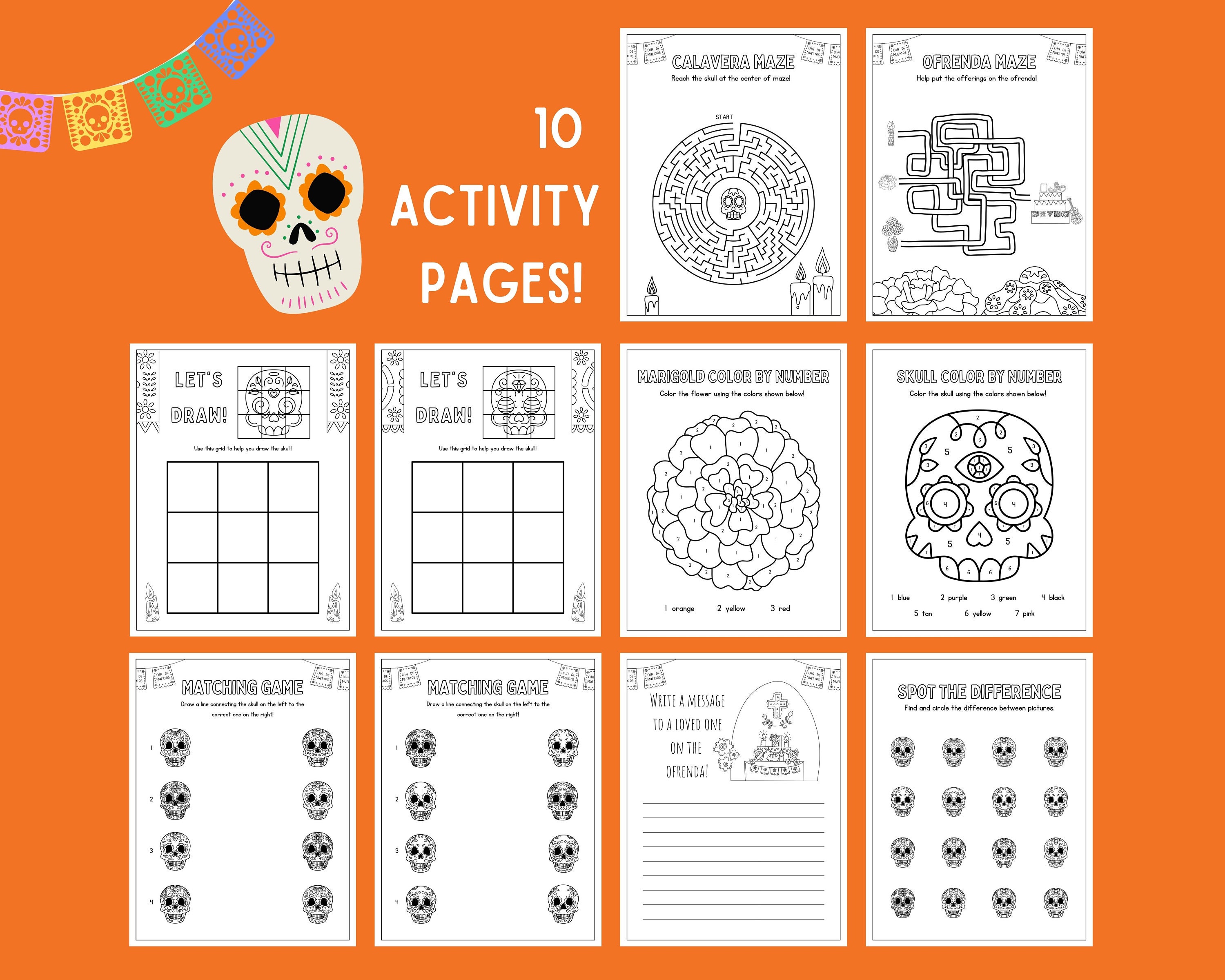 Dia De Los Muertos Activity Pages, Day of the Dead Coloring, Sugar ...