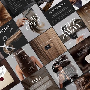 200種類以上の高級ヘアスタイリスト向けInstagram用テンプレート、ヘアサロンテンプレート、美容師のソーシャルメディア投稿