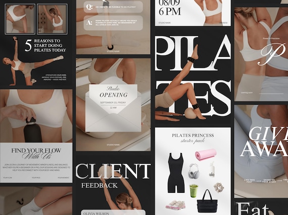 115+ Pilates Instagram Canva Bundle,  Pilates Instructor Social Media Templates, Pilates Studio Social Media Canva Posts, Wellness Instagram