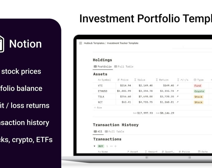 Notion Template - Investment Portfolio Tracker - Etsy