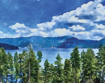 Lake Pend Oreille Idaho Watercolor Art