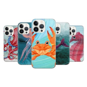 Marine Creatures Phone Case Sea Life Cover for iPhone 15 14 13 12 Pro 11 XR 8 7, Samsung S23 S22 A73 A53 A13 A14 S21 Fe S20, Pixel 8 7 6A
