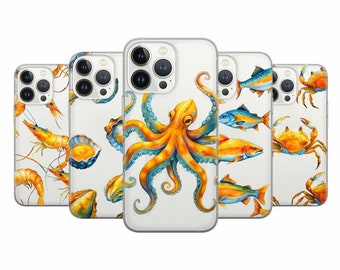 Nautical Phone Case Seafood Cover for iPhone 15Pro, 14, 13, 12, 11, Google Pixel 8, 7A, 6A, Samsung Galaxy S24 Ultra, S23fe, A05, A55, A35
