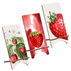 Strawberry Wood Phone Stand, Jam Holder for iPhone 14 13 12 11 Pro Max, Samsung S23 S22 S21, Pixel 7A Pro 6A