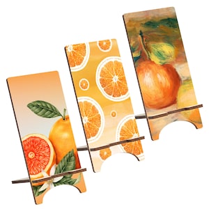 Orange Wood Phone Stand, Tropical Holder for iPhone 14 13 12 11 Pro Max, Samsung S23 S22 S21, Pixel 7A Pro 6A
