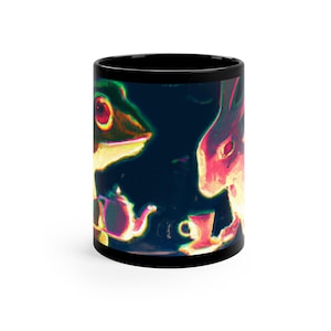 Frog and Rabbit Tea Time 11oz Black Mug