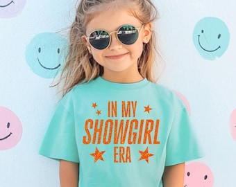 Youth Showgirl Era Shirt, Comfort Colors® Kids Concert Tee with Glitter Effect, Trendy Showgirl Kids Tee, Music Fan Gift for Child.