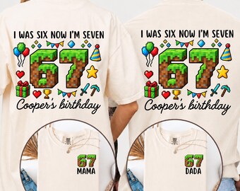 7th Birthday Gamer Shirt, I Was Six Now I'm Seven Shirt, Personalized Pixel Gaming Birthday Tee, Custom Name Kids Party Gift for Boys Girls.