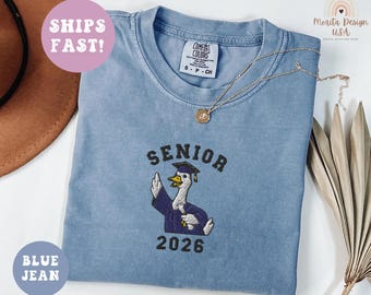 Embroidered Senior 2026 Shirt with Bow and Goose, Coquette Senior Crewneck for Graduation, Goose Class of 2026 Gift, Retro College Shirt.