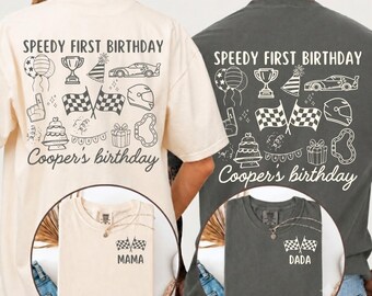 Fast One Birthday Family Comfort Colors® Shirts, Personalized Race Car First Birthday Tees, Matching Pit Crew Racing Party Shirts for Family