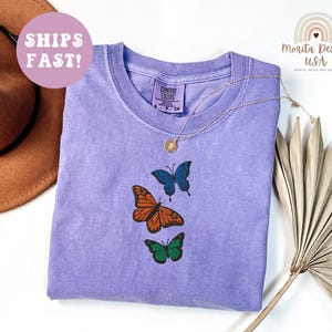 Butterfly Comfort Colors® T-Shirt, Embroidered Shirt for Butterfly Lovers, Embroidered Monarch Butterfly Shirt, Butterfly Mama Shirt.