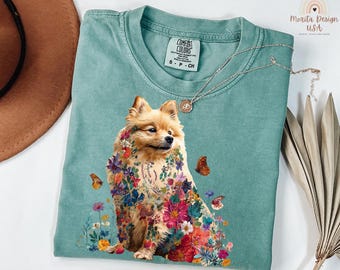 Botanical Pomeranian Shirt, Floral Pomeranian Shirt, Vintage Pomeranian Shirt, Pomeranian Lover Sweatshirt, Floral Pomeranian Sweatshirt.