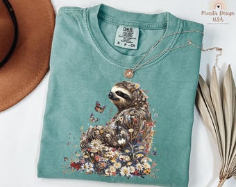 Sloth Shirt, Floral Sloth Sweatshirt, Floral Sloth Shirt, Sloth Lover Gift Shirt, Cute Sloth T-shirt, Sloth Shirt for Mom, Sloth Shirt Gift.