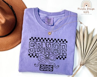 Comfort Colors Class Of 2026 Gift for Senior Mom or Dad, Retro Coquette Graduation Tee, Senior 2026 Shirt with Bow, High School Grad Shirt.