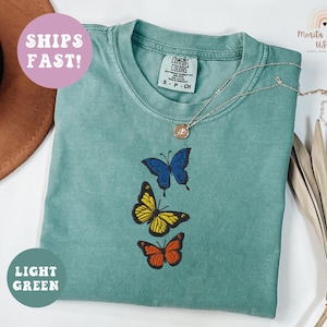 Butterfly Comfort Colors® T-Shirt, Embroidered Monarch Butterfly Shirt, Butterfly Mama Shirt, Embroidered Shirt for Butterfly Lovers.