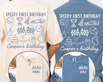 Fast One First Birthday Race Car Comfort Colors® Shirt, Fast One First Birthday Matching Family Shirts, Race Flag Pit Crew Shirt.