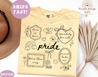 Pride Floral Comfort Colors® Shirt, LGBTQ Pride Tee, Love Is Love Shirt, Equality For All Shirt, Rainbow Pride Gift for Ally, Pride Tee.