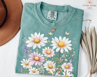 Daisy Floral Shirt Comfort Colors®, April Flower Shirt, Cottagecore Botanical Shirt, Vintage Flower Aesthetic Top, Daisy Shirt for Mom.