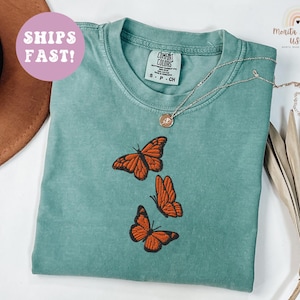 Embroidered Monarch Butterfly Shirt, Butterfly T-Shirt, Embroidered Shirt for Butterfly Lovers, Butterfly Mama Shirt, Nature Shirt.