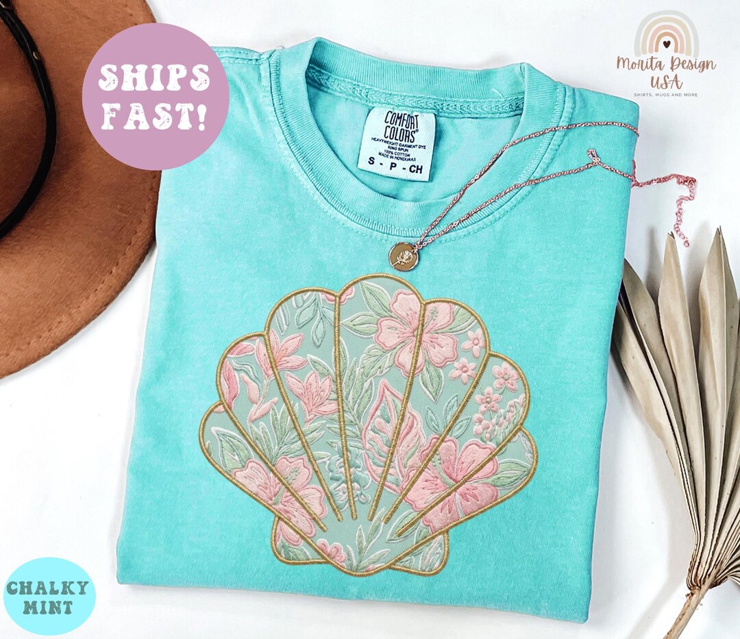 Shell Style Shirt Floral Seashell Shirt, Coastal Aesthetic Beach Tee, Summer Shirt With ...