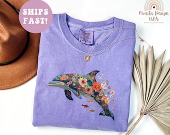 Funny Floral Dolphin Shirt, Floral Dolphin Shirt, Dolphin Mom Shirt, Dolphin with Fish Shirt, Dolphin Caregiver Shirt, Nature Lover Shirt.