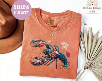 Coastal Lobster Shirt, Lobster Shirt for Beach Moms, Family Lobster Shirt with Flowers, Lobster Beach Shirt, Sea Lobster Sweater.