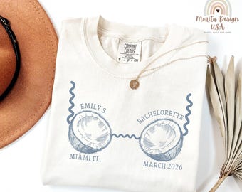 Custom Bikini Shirt for Bachelorette, Comfort Colors Bachelorette Beach Shirt, Summer Shirt for Bridesmaid, Beach Shirt for Bride, Coconut.