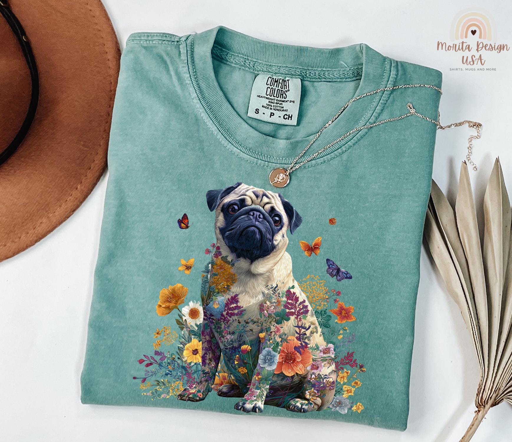 T-shirt Femme Fluorescent Avec Motif Dean Russo - Chien Pug, 100% Coton, Tailles Small à 3X - Neuf Sans étiquette