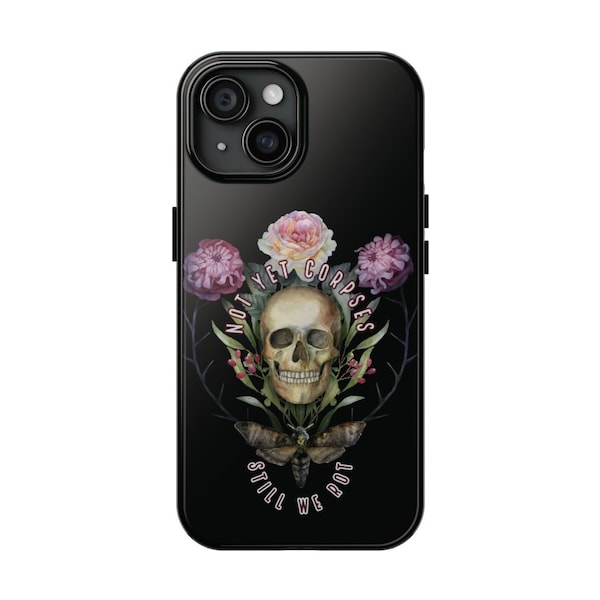 Not Yet Corpses Still We Rot Floral Skull Black Tough iPhone Case, Punk Rock Phone Case, Gothic Skull Aesthetic, Rise Against Merch