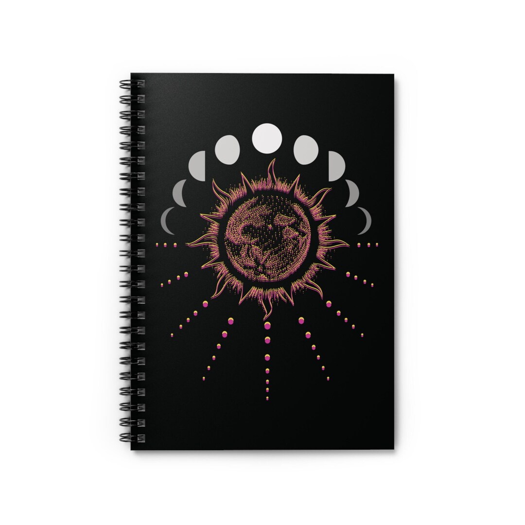 Moon Phases Black Spiral Lined Notebook Pointillism Sun - Etsy