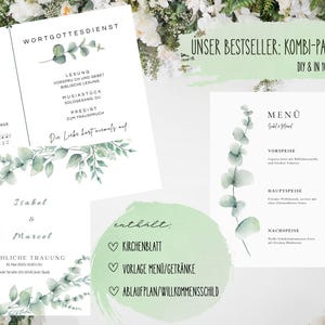 Kirchenheft Hochzeit Set Canva | Ablaufplan & Menü Getränke Vorlage | Wedding Program Bundle editable | Trauung Papeterie modern minimal PDF
