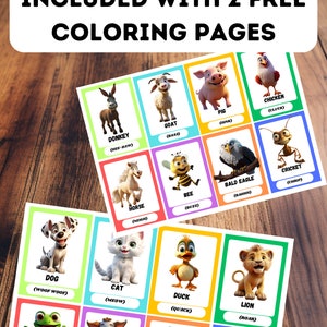 16 dieren- en geluidskaarten inbegrepen bij 2 gratis kleurplaten dieren | Leerkaarten | Educatieve afdrukbare kaarten | Direct downloaden