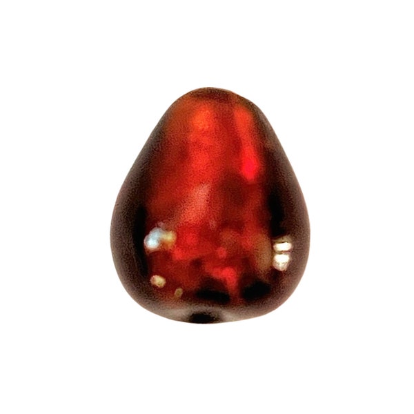 Dark Red Maroon Brown Teardrop 11mm Silver Foiled Dark Topaz Murano Glass Venetian Glass Bead