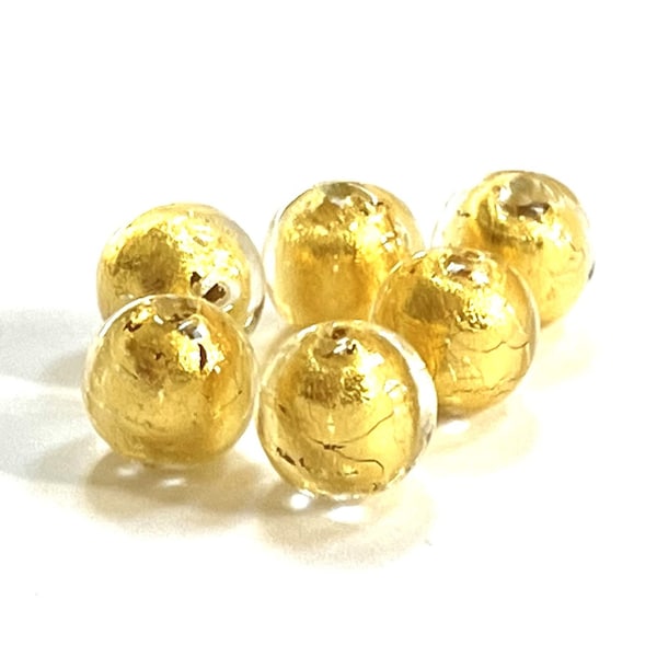 Gold Murano Glass Ball 10mm Sphere Crystal Venetian Glass Bead