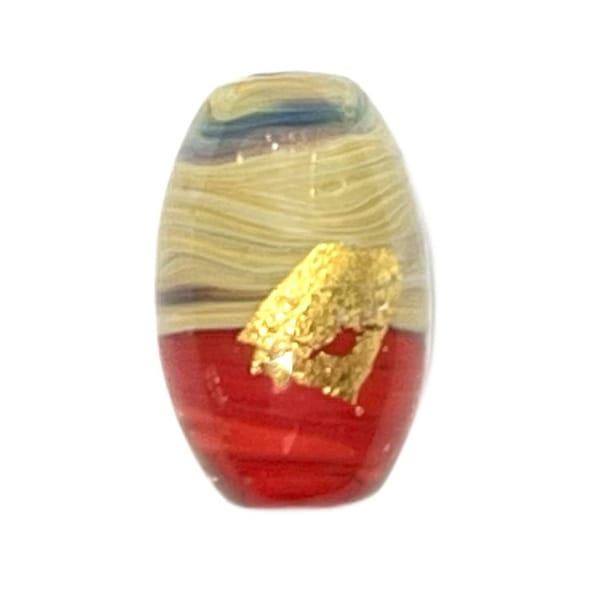 Red Beige Oval Murano Glass "Calcedony" Olive Venetian Bead