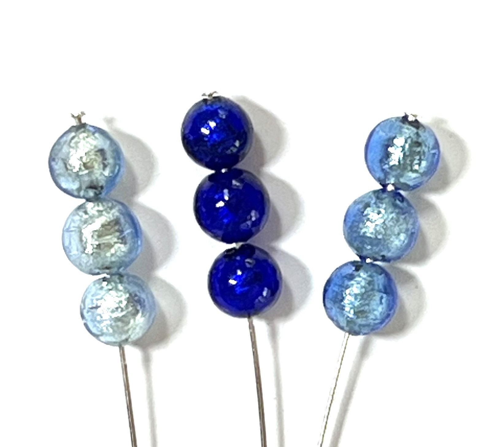 Blue Murano Glass Ball 6mm Silver Foiled Dark Blue Light Blue Periwinkle Venetian Glass Bead