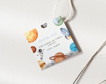 Editable First Trip Around The Sun Party Favor Tag, Astronaut Thank You Tag Template, Outer Space Thank You Tag, Astronaut Gift Tag, 0016